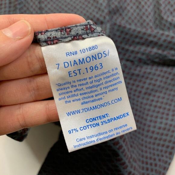 7Diamonds Shirt Mens Medium Gray Burgundy Stretch Cotton Blend Printed Button Up - Picture 7 of 10